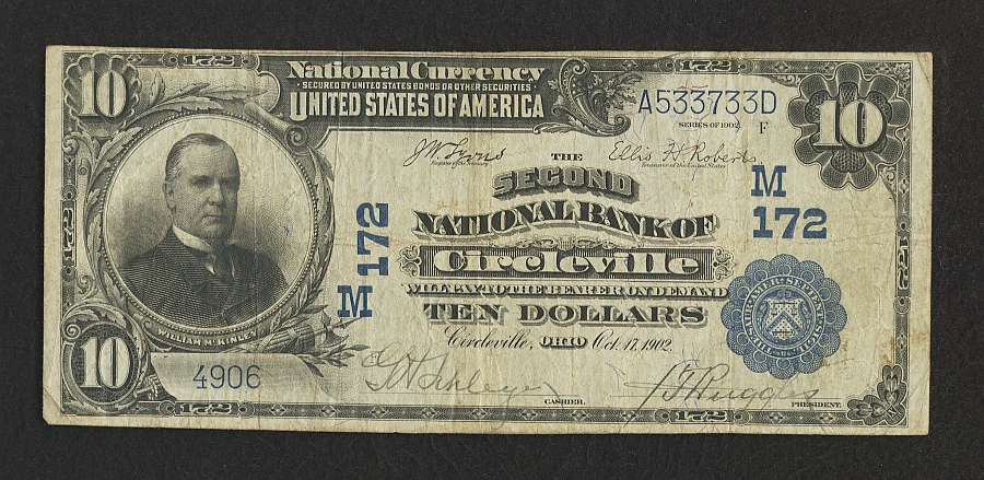 Circleville, Ohio, Ch. #172, 2nd NB, 1902PB $10, PMG-20, Very Fine, 4906